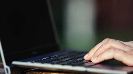 Working on laptop, hand, close-up