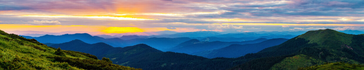 Fototapeta na wymiar Colorful landscape at sunset in the mountains, scenic wild nature panorama, Carpathians