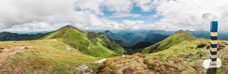 Fototapeta na wymiar Landscape of wild nature in the mountains, panorama of scenic highland Carpathians