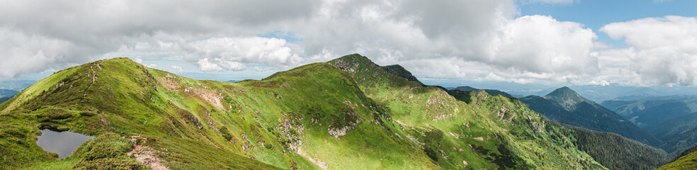 Landscape of wild nature in the mountains, panorama of scenic highland Carpathians