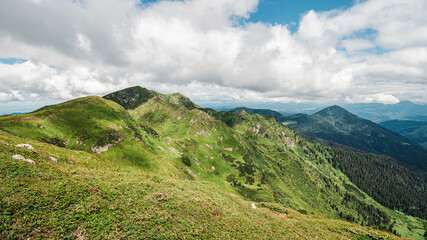 Naklejka premium Landscape of wild nature in the mountains, scenic highland Carpathians