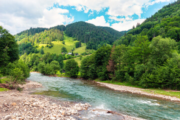 Landscape of Carpathian mountains with river