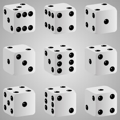 Vector illustration of white realistic game dice .Casino dices icon . vector illustration. 3D