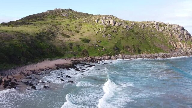The green hillsides at the Rosetta Bluff and Petrel Cove beach located on the Fleurieu Peninsula Victor Harbor South Australia on July 21 2020