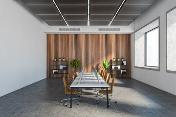 White and wooden open space office