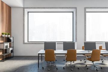 White and wooden open space office interior