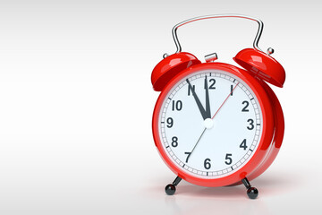 Abstract alarm clock against a grey background with copyspace. 3D rendering