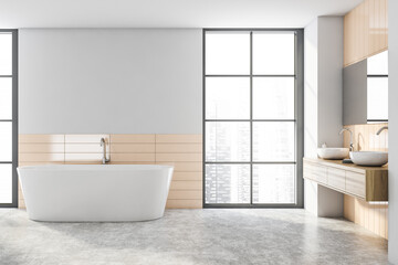 Grey and beige bathroom interior