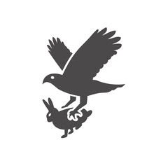 A bird of prey caught a rabbit icon in flat style.Vector illustration.