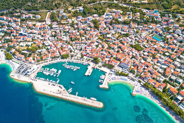 Fototapeta na wymiar Town of Baska Voda beach and waterfront aerial view