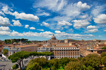 Fototapeta na wymiar Rome, Italy - April 30, 2019 - View to the historic city of Rome and the St. Peter's Basilica