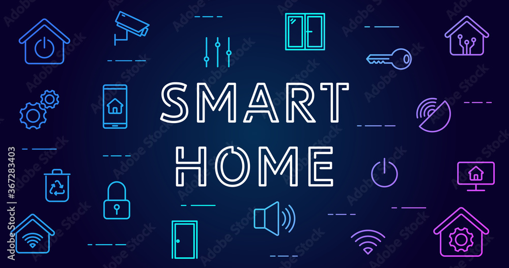 Poster smart home vector background. smart home futuristic background with line icons and gradients for web