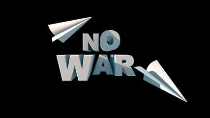 Holiday on September 21 is international day no war. Lettering on a black background with white paper planes