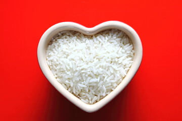 White long grain rice in heart shaped ramakins