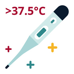 A thermometer with an elevated body temperature in Celsius