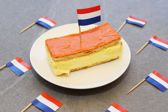 Orange tompouce. Traditional Dutch pastry to celebrate King's Day in the Netherlands.