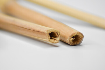 Suche patyki bambusowe na białym tle.