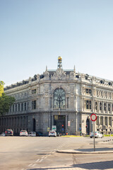 Obraz premium Main facade of the main headquarters of the Bank of Spain, supervisor of the Spanish banking system and where the gold reserves of the Spanish state are deposited