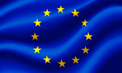 Flag of European Union waving in the wind. Render 3D.