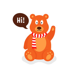 little cartoon teddy bear says hi