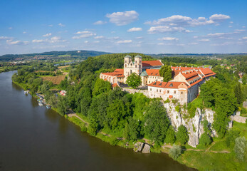 Fototapeta na wymiar Aerial view of Benedictine Abbey in Tyniec near Krakow, Poland