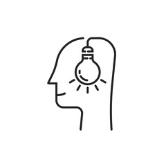 human head with thin line light bulb