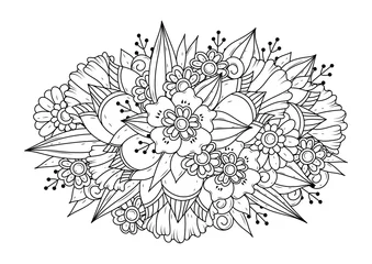 Tuinposter Black and white floral ornament. Coloring page for children and adults. Vector monochrome background. © E.Nolan