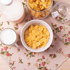 golden crispy corn flakes as breakfast concept