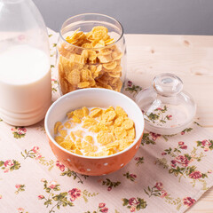 golden crispy corn flakes as breakfast concept