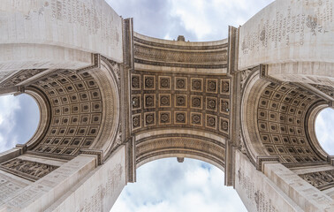 Fototapeta premium Paris, France - 07 24 2020: View from below The Triumphal arch