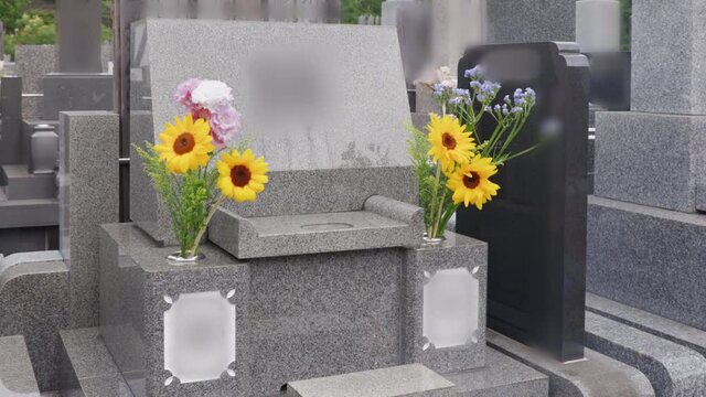 お墓と供えられた花