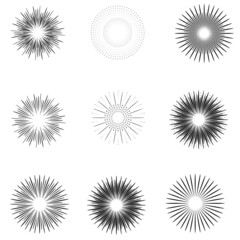 Radial speed Lines in Circle Form for comic books . fireworks Explosion background . Vector Illustration . Starburst
 round Logo . Circular Design element . Abstract Geometric star rays . Sunburst .