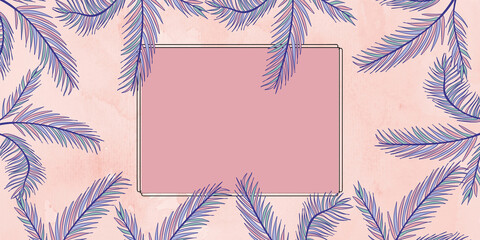 illustration of a tropical beach leafs with writing space box