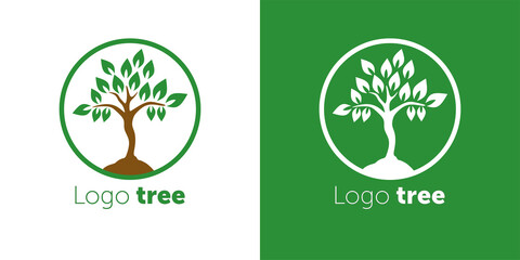Tree logo with people design set for Vector logo template