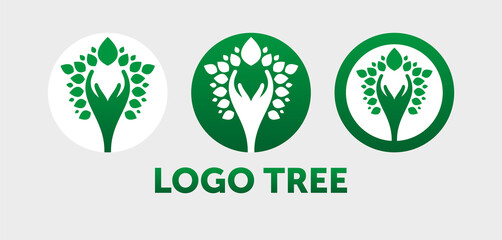 Tree logo with people design set for Vector logo template