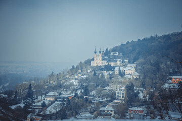 Top view on Wurzburg panorama at at dawn. Winter time.  Germany. 
