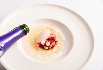 Champagne jelly with raspberry sorbet