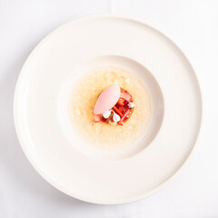 Champagne jelly with raspberry sorbet