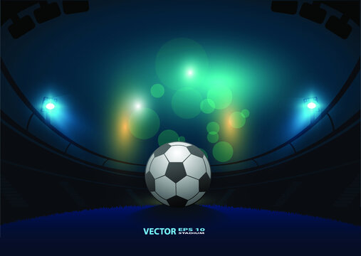 Football Arena. Sports stadium with lights background.