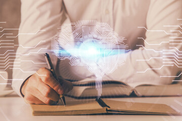 Fototapeta premium Man with multi exposure brain theme icons.