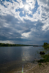 summer, day, clear, weather, travel, river, water, glare, ripples, smooth surface, reflections, nature, light, shadow, coast, distance, space, trees, sky, clouds