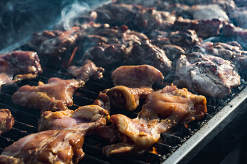 Chicken breast on grill. Preparing food. BBQ.