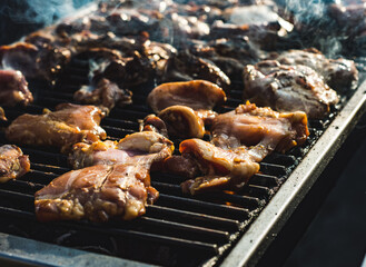 Chicken breast on grill. Preparing food. BBQ.