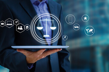 View of a justice balance icon on a futuristic interface