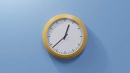 Glossy orange clock on a blue wall at thirty-eight past twelve. Time is 00:38 or 12:38