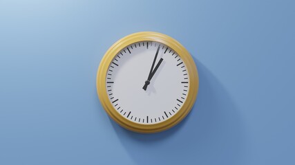 Glossy orange clock on a blue wall at three past one. Time is 01:03 or 13:03