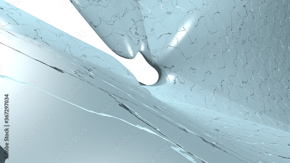 Poster chaotic 3d abstract background of curved geometrical patterns of sky blue color with lighting and sh