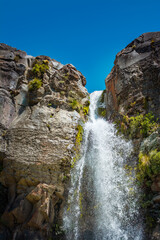 The top of spectacular Taranaki falls on a beautiful summer day.
