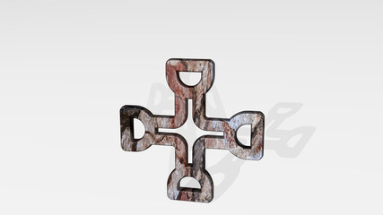 car tool lug wrench casting shadow with two lights. 3D illustration of metallic sculpture over a white background with mild texture. auto and automobile