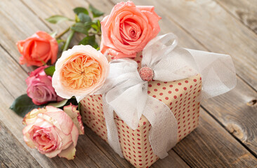 Gift with roses for Valentine's Day or women's day